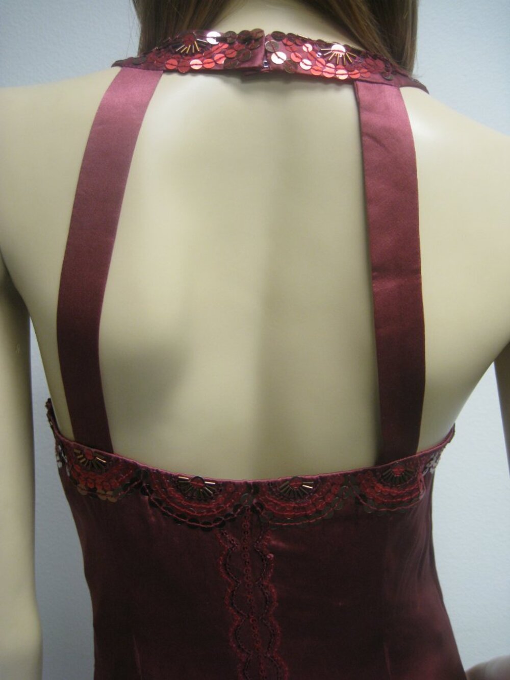 Sue Wong Nocturne Dress Y2K Cocktail #84 Flapper Halter Red Silk Sequin Art Deco - Picture 9 of 16